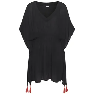 LASCANA LASCANA, Tunika aus gekreppter Viskose, Blusenkleid, Strandmode, transparent, schwarz,