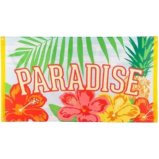 Boland 52489 - Fahne Paradise, Größe 90 x 150 cm, aus Polyester, Banner mit Motiv, Dekoration, Hawaii, Strandparty, Karneval, Mottoparty, Geburtstag