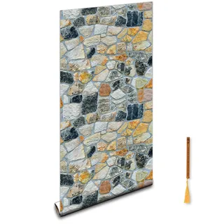 Oufdj-iPro Steintapete – 44,5 x 400 cm – selbstklebend aus Vinyl – roter Ziegelstein – wasserdicht – Rolle mit Holz-Lesezeichen