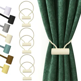 Hion Magnetische Vorhang-Raffhalter (6 Stück, beige) – Polyester, leistungsstarke Magnete, kein Bohren, Verschiedene Verwendungsmethoden, stilvolles Aussehen, 100% zufriedenstellend