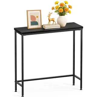 VOUNOT Konsolentisch Schmal, Flurtisch aus Metall und MDF, Moderner Beistelltisch Sofatisch Ausstellungstisch für Flur, Wohnzimmer, Schlafzimmer, 75×24×75 cm, Schwarz