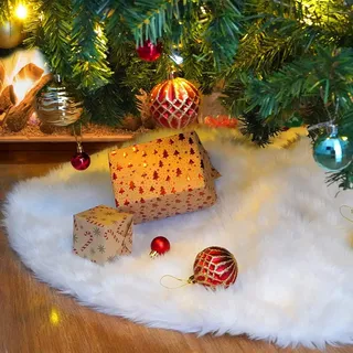 Linkmonde Weihnachtsbaumrock aus Kunstfell, 90 cm, großer schneeweißer Weihnachtsbaum-Plüschrock für Innen- und Außendekoration, dekorative Feiertagsparty-Dekorationen