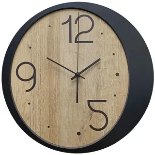 Wanduhr , Schwarz, Eichefarben , Holz, Metall, Kunststoff , Fsc, Made in Eu , Dekoration, Uhren, Wanduhren