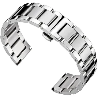 BINLUN Edelstahl Uhrenarmband Ersatzarmband Poliert Metall Uhrenarmbänder Matt Gebürstet Metallarmband für Herren Damen mit Schmetterlingsschnalle(Halbbürste Silber 26mm)