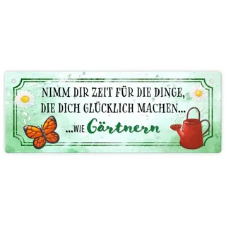 speecheese Metallschild mit Spruch - Nimm dir Zeit zu Gärtnern Dekoration für den Garten Zaun Hütte Schild Nostalgie vintage Gartenschild für den Gartenzaun 7,5x20 cm