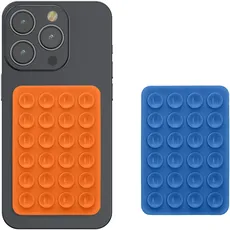 kwmobile 2X Silikon Saugnapf Handyhalterung - Handy Halter selbstklebend - 5,5 x 8cm - Universal Halterung für Handyhüllen - Kompatibel mit iPhone und Android - Orange Blau