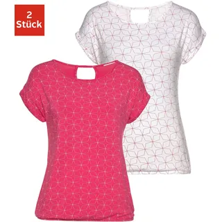 LASCANA T-Shirt, mit kleinem Cut-Out im Nacken LASCANA pink, weiß 36/38