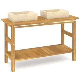 Waschtisch mit Creme Marmorbecken Massivholz Teak - Creme
