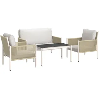 Outsunny Gartenmöbel Set aus Polyrattan Lounge-Set mit 2er Sofa Sessel Glastisch - Hellgrau