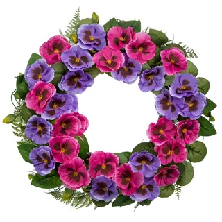 Arborus Künstlicher Türkranz Stiefmütterchenkranz aus Kunstblumen Künstliche Stiefmütterchen Violett Blumenkranz Künstlich Wandkranz Frühling Sommer Deko für Wand Tür Fenster Tisch Deko im Haus Hotel