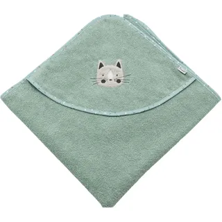 Sterntaler Kapuzenbadetuch 80x80 cm Katze Lilly - Badetuch mit Applikation - Babyhandtuch mit Kapuze aus saugfähiger Baumwolle, steingrün