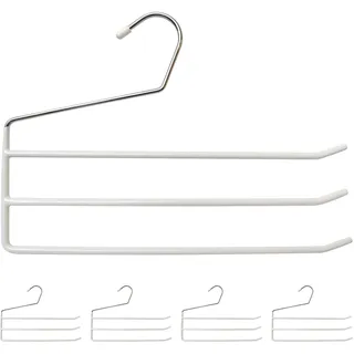 Relaxdays Hosenbügel mehrfach, 5er Set Mehrfachbügel, Metall, 3 Hosenstangen, offen, rutschfest, Hosen & Röcke, weiß