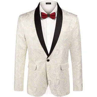 COOFANDY Florale Smokingjacke mit Paisleymuster, Schal, Revers, Anzug, Blazer, Jacke für Abendessen, Abschlussball, Hochzeit, Beige, L