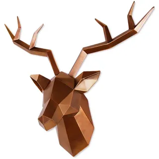 Keygift Hirschkopf-Wanddekoration, geometrisch, antik, Kupfer, Hirschgeweih, Wandskulptur, Kunstharz, Tierkopf, Statue, Wandbehang, Tafelaufsatz, fertig zum Aufhängen, 35,6 x 14,9 x 27,9 cm
