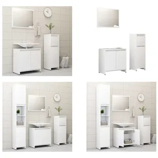 vidaXL 3 tlg. Badmöbel Set Weiß Holzwerkstoff - Badezimmermöbel-Set - Badezimmermöbel-Sets - Badezimmerschrank - Badezimmerschränke - Weiß