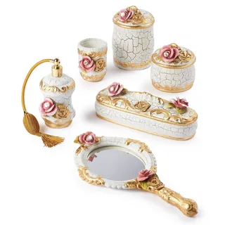 Set Badezimmer 6 Stück Porzellan Italienische Capodimonte Mit Blatt D'Oro neu