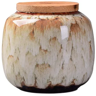 Keramik-Trockene Gewürze-Vorratsdose luftdicht mit Deckel aus natürlichem Bambus, für losem Tee, Gewürze und Süßigkeiten, 200ML 7.3*8cm(khaki)