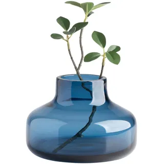 Torre & Tagus Einfarbige, runde Glasvase für Blumen – 10.2 cm hoch, einzigartige Blumenvase, klare, Knospenvase als dekoratives Regal-Dekor oder Hochzeitsgeschenk, Blau