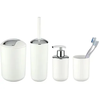 Bad-Accessoire Set Mod. Brasil, 4-teilig, bestehend aus Zahnputzbecher, Seifenspender, WC-Garnitur & Schwingdeckeleimer, für einheitliche Badausstattung, bruchsicherer Spezialkunststoff, Weiß