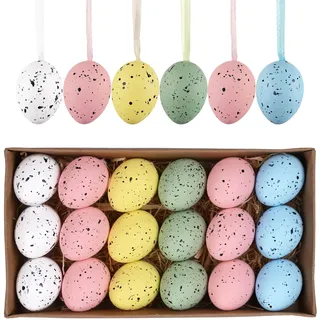 Valery Madelyn 18er Ostereier zum Aufhängen für Osterdeko,4cm Bunte künstliche Mini Ostereier für Ostern Deko,Rosa Blau Ornament für Osterkörbchen Frühlingsdeko,Ostern Geschenke Kinder