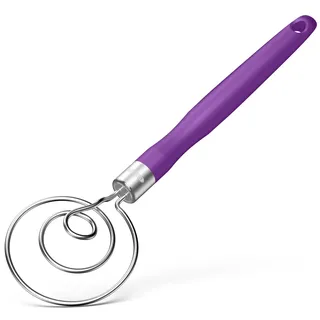U-Taste Dänischer Teigbesen: Teig Schneebesen aus 18/8 Edelstahl, Manuelle Brotbackmaschinen in Lebensmittelqualität mit rutschfestem Silikongriff zum Backen Mischen Rühren Kneten (32cm, Lila)