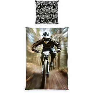 Herding Young Collection Bettwäsche-Set, Mountainbike, Kopfkissenbezug 80 x 80 cm, Bettbezug 135 x 200 cm, Mit Reißverschluss, 100% Polyester/Mikrofaser