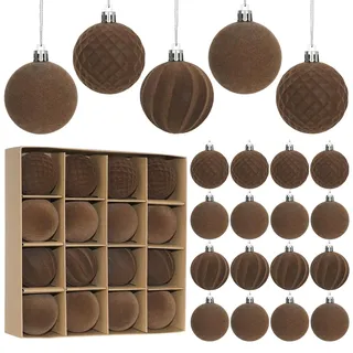 Miaikoe 16 Stück Samt Weihnachtskugeln hängende Ornamente Set, vorgebunden zerstörungsdicht Plastik Flocked Weihnachtskugeln Weihnachtsdekorationen Festival Feiertag Party Dekor (Braun, 6CM)