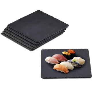 Relaxdays Schieferplatte 6er Set, 25 x 25 cm, zum Servieren & Beschriften, Buffet, Servierplatte quadratisch, anthrazit