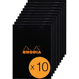 Rhodia 160009C - Packung mit 10 Notizblöcken No.16, A5 80 Blätter blanko 80g, Schwarz, 1 Pack