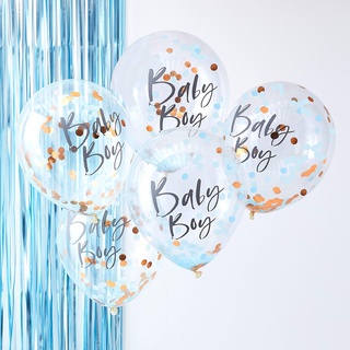 Ginger Ray Blue & Rose Gold Boy Konfetti Ballons Baby Shower Party Decoration 5 Pack