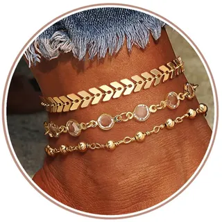 YADOCA 3Pcs Gold Fußkettchen für Damen, 14K Gold Fussketten für Frauen Set Wasserdicht Layered Gold Fußkette für Teenager Mädchen Schmuck Geschenk