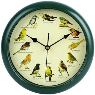 Schöne Wanduhr, Vogelstimmen-Uhr, stil, dekorative Wanduhr, 12 heimische Vogelstimmen, originelle Naturtöne, Wohnzimmer- und Schlafzimmeruhr, (Grün)