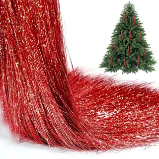 Lametta Weihnachtsbaum, Glitzer Weihnachtsbaum Dekoration Folien Fransen, Rot Lametta Vorhänge, Weihnachtsdeko Tinsel, Hängende Dekoration für Weihnachten Party Geburtstagsfeier Kranz Hochzeit