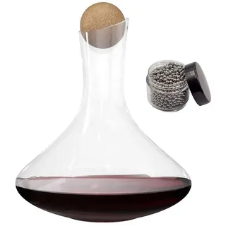 Intirilife Glas Karaffe mit 1.8 Liter für Rotwein mit Reinigungsperlen - Dekantierkapazität 750ml - Bleifreies Kristallglas Dekanter Mundgeblasen Weinbelüfter Weinkaraffe