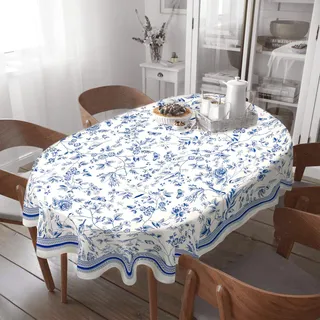 Virtumob Ovale Tischdecke, wasserdichte Tischdecke für ovale Tische im Vintage-Stil, handgezeichnetes Blumen-Vogel-Design, perfekt für Küche, Abendessen, Restaurant, Outdoor, 60 x 84 cm