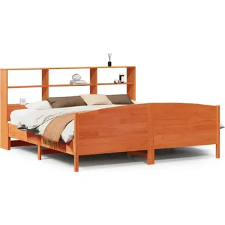 vidaXL Massivholzbett mit Regal ohne Matratze Wachsbraun 200x200 cm - Braun
