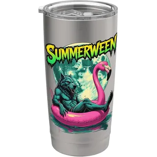 Summerween Werwolf Retro Horror Strand Halloween im Sommer Doppelwandiger Edelstahl-Thermobecher