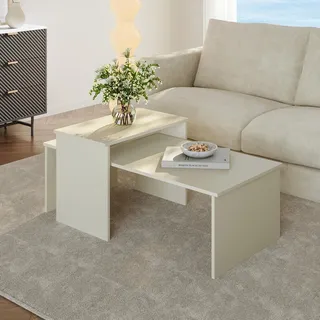 Satztisch 2er Set ‘Sotapim’ rechteckig Sandfarben - Creme
