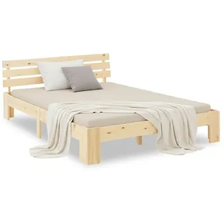 Homestyle4u Holzbett mit Matratze 120/200 cm natur , Braun , Holz , Kiefer , 120x200 cm , Schlafzimmer, Betten