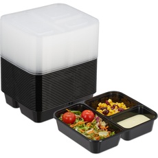 Bild Meal Prep Boxen, 24er Set, 3 Fächer, mikrowellengeeignet, wiederverwendbar, Kunststoff Essensbehälter, schwarz