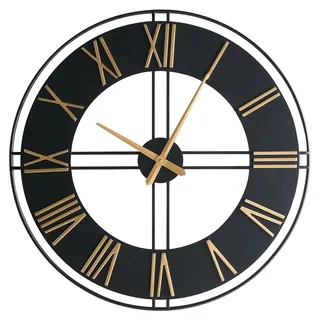 BELIANI Wanduhr Schwarz Metall Rund 80 cm mit Zifferblatt Zeigern Römischen Zahlen Batteriebetrieben Modern Loft Design Uhr ohne Indizes Sekundenzähler - Schwarz, Gold