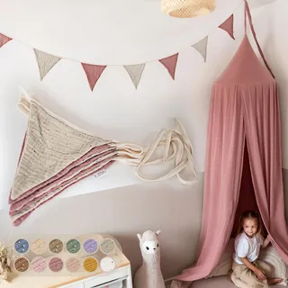 LILIMAUS Wimpelkette Stoff [mit Goldapplikation in 12 Farben] Wimpelkette Kinderzimmer - 100% Baumwolle Handmade Girlande Stoff - Wimpelkette Musselin - Hausbett Deko Mädchen & Jungen für Babyzimmer