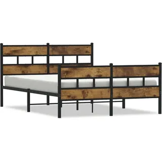 vidaXL Metallbett ohne Matratze Räuchereiche 140x200 cm - Schwarz