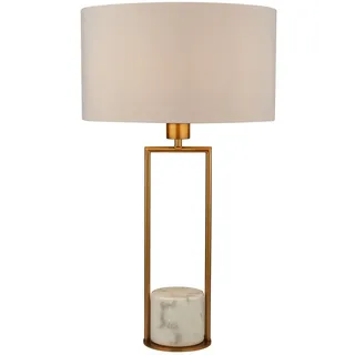 Licht-Erlebnisse Tischleuchte Henderson 62 cm Gold Weiß Marmor Stoff E27