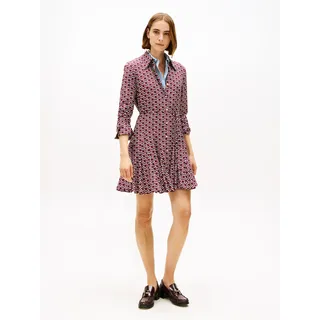 Minikleid TOMMY HILFIGER "VIS TWILL LS MINI DRESS", Damen, Gr. 44, N-Gr, logo print navy, Web, Obermaterial: 100% Viskose, gemustert, regular fit, Kleider Minikleid