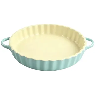 Hocadrv Runde Tarteform Keramik Backform Rund Quicheform Keramik Auflaufform mit Wellenrand und Griff für Pie Quiche Einfach Zu Reinigen(Gelb Blau)