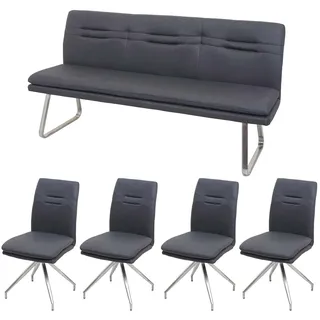 Mendler Esszimmer-Set HWC-H70, Sitzgruppe Esszimmergruppe Esszimmergarnitur, Stoff/Textil Edelstahl gebürste