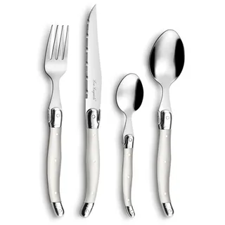 Lou Laguiole Steakbesteck TRADITION, Besteck, Edelstahl mit farbigen Kunststoffgriffen, perlfarben, für 12 Personen, 48-teilig