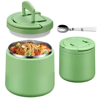 Itslife Thermobehälter für Essen 600ml, Warmhaltebehälter Essen Edelstahl mit Schnallendeckel und Löffel, Thermo Lunchbox Kinder Auslaufsicher, Essensbehälter für Picknick, Schulen und Büros, Grün
