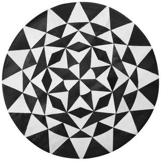 Beliani Kurzflor-Teppich Turgutlu 140/140 cm , Schwarz , Fell , Grafikmuster , Rund , 140x140 cm , Teppiche und Böden, Teppiche, Orientteppiche